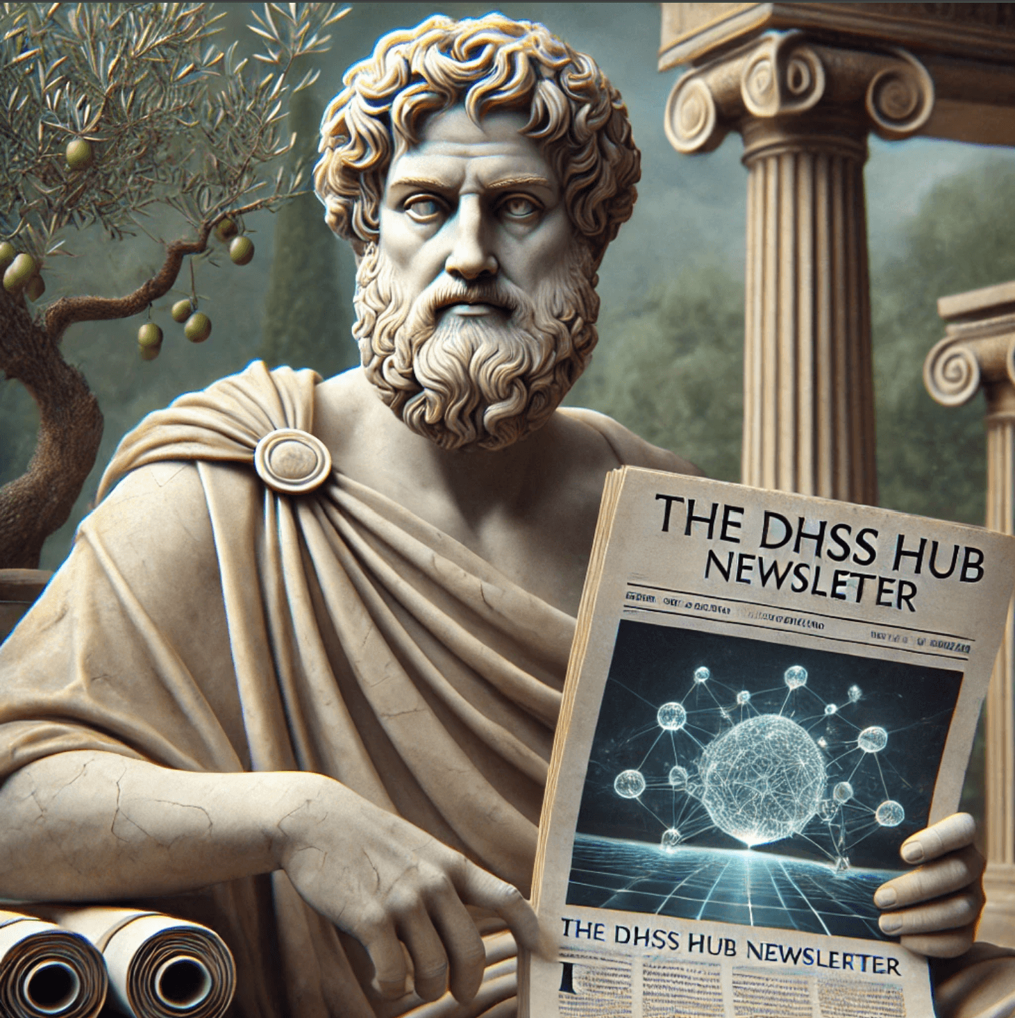 Aristotle reads a newspaper