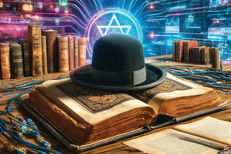 Hasidic hat on top of an ancient opn book 