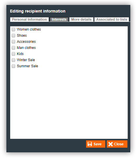 Editing recipient information - interests field